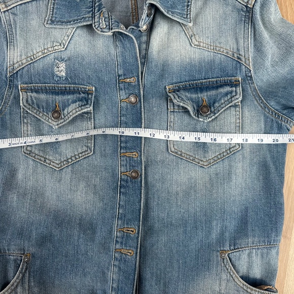 Free People - Moonchild Distressed Denim Long Shirt Jacket XS - Picture 11 of 15